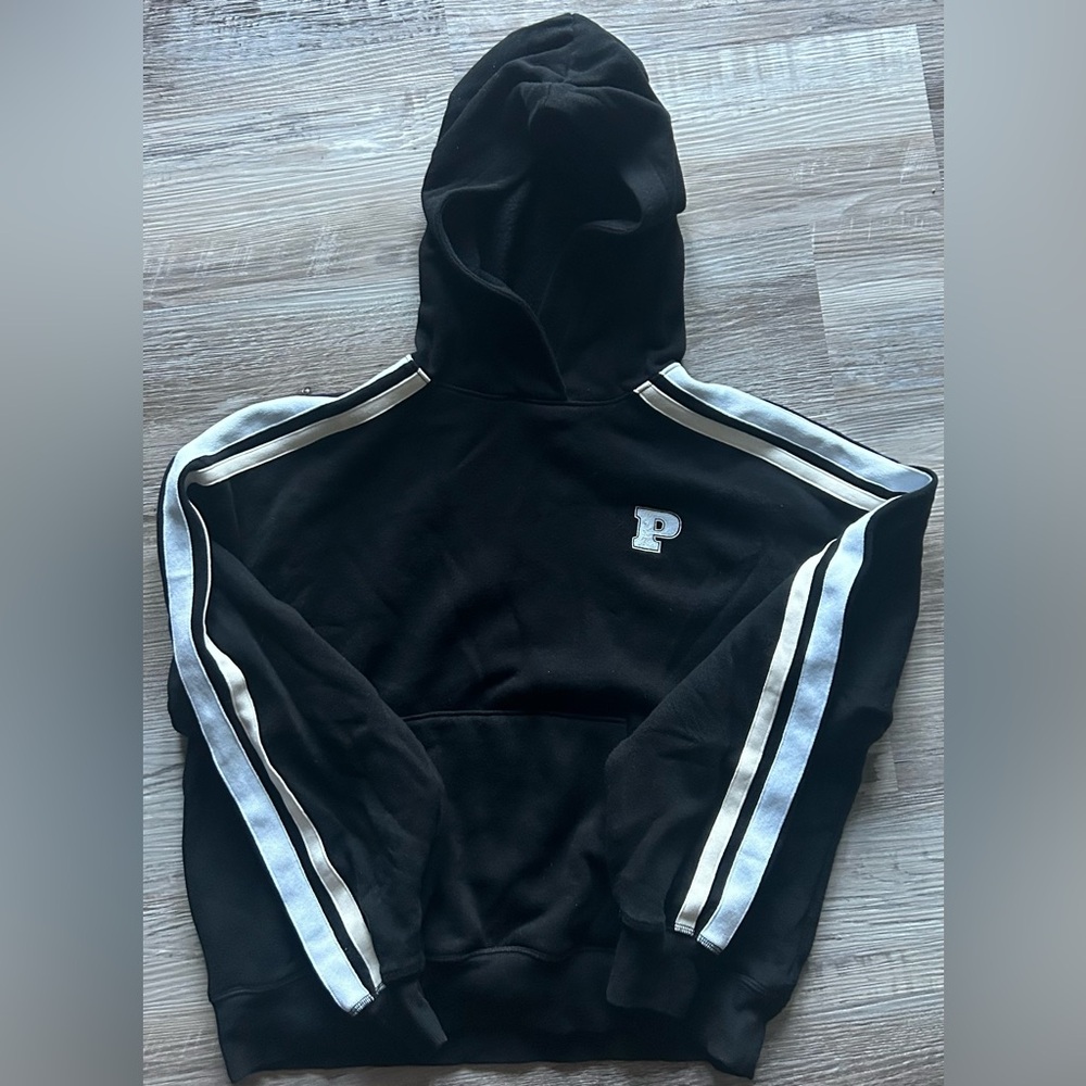 PINK Victoria's Secret Black Hoodie with White Stripes